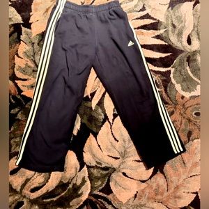 Teen boy adidas casual sweat pants black with lime green stripes size 10/12